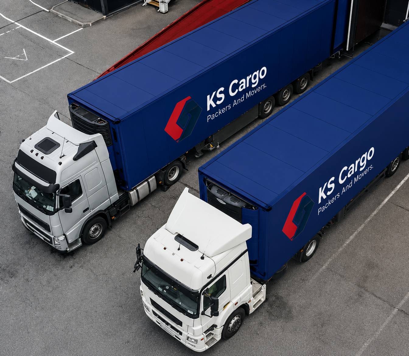 Aerial View of Branded Cargo Trucks